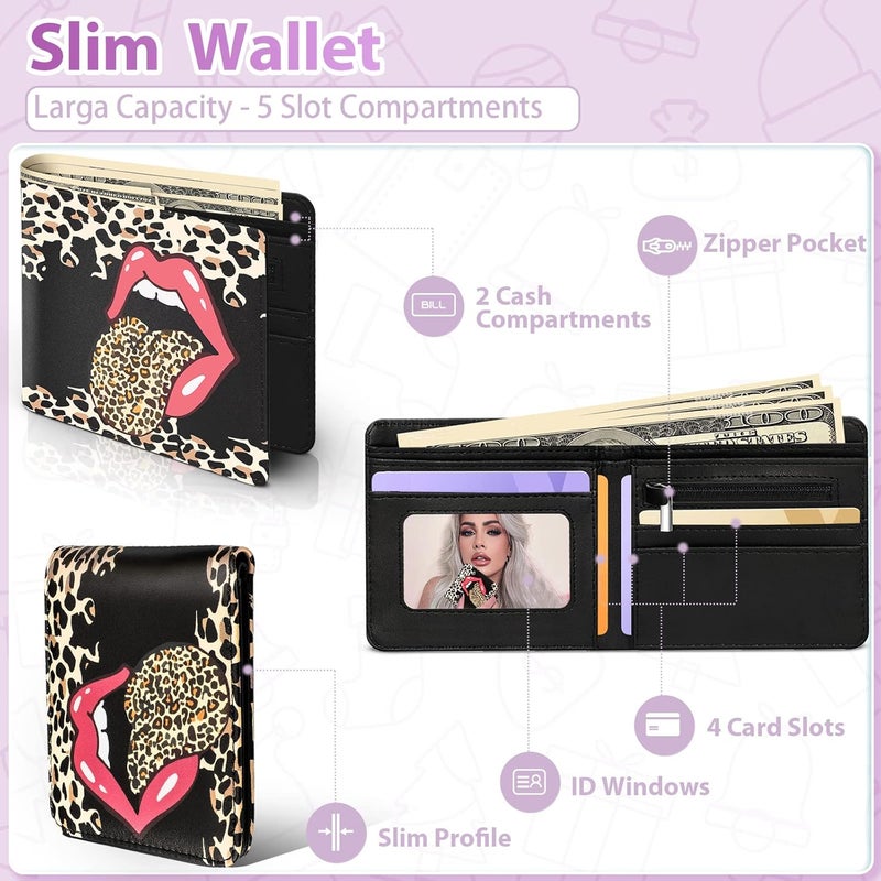 Funermei Cute Wallet for Women Girls Leopard Lip Leather Bifold Wallet Aesthetic Credit Card Holder RFID Blocking Id Cash Slim Small Bi Fold Wallets with Coin Pocket for Teen Little Girl Cool - Image 4